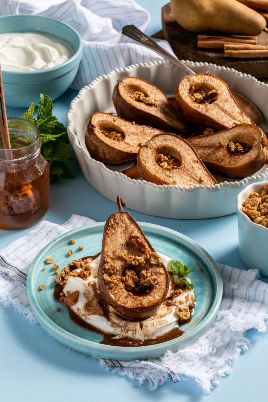 Honey and Cinnamon Baked Pears With Greek Yogurt